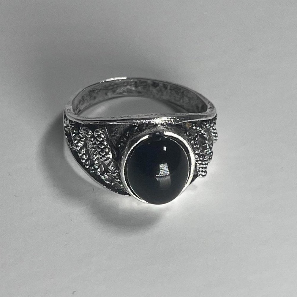 Y2K Silver & Black Gem Ring
